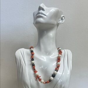 Chic Coral and Black Beaded Necklace
